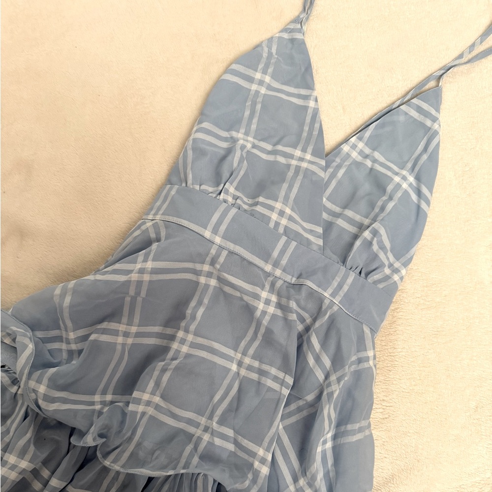 Blue Plaid Sleeveless Dress | L